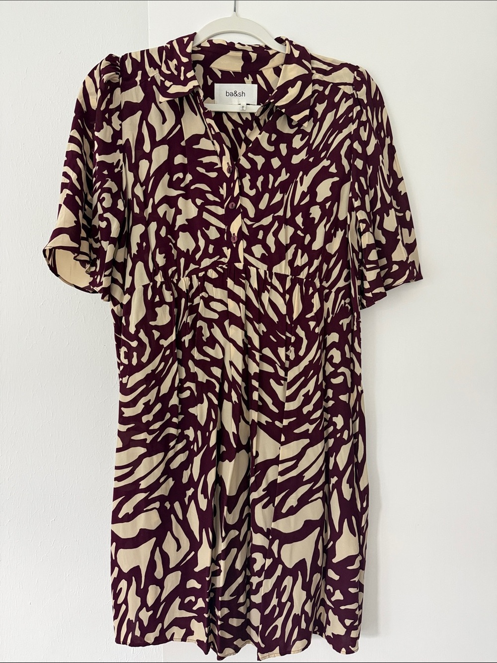 ba&sh Burgundy and Cream Printed Mini Dress